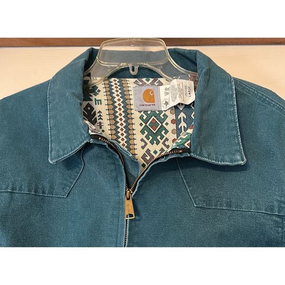 Vintage LARGE Carhartt Aqua Blue Aztec Lined Santa Fe Jacket JS1155 - Picture 3 of 8